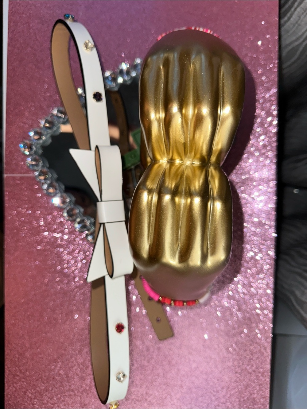 Kate Spade-Women’s belt, white bow, rhinestone accents
